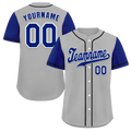 Custom Grey Blue Raglan Sleeves Blue Authentic Baseball Jersey