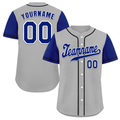 Custom Grey Blue Raglan Sleeves Blue Authentic Baseball Jersey