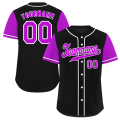 Custom Black Purple Raglan Sleeves Purple Authentic Baseball Jersey