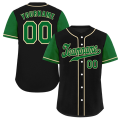 Custom Black Green Raglan Sleeves Green Authentic Baseball Jersey