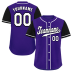 Custom Purple Black Raglan Sleeves White Authentic Baseball Jersey