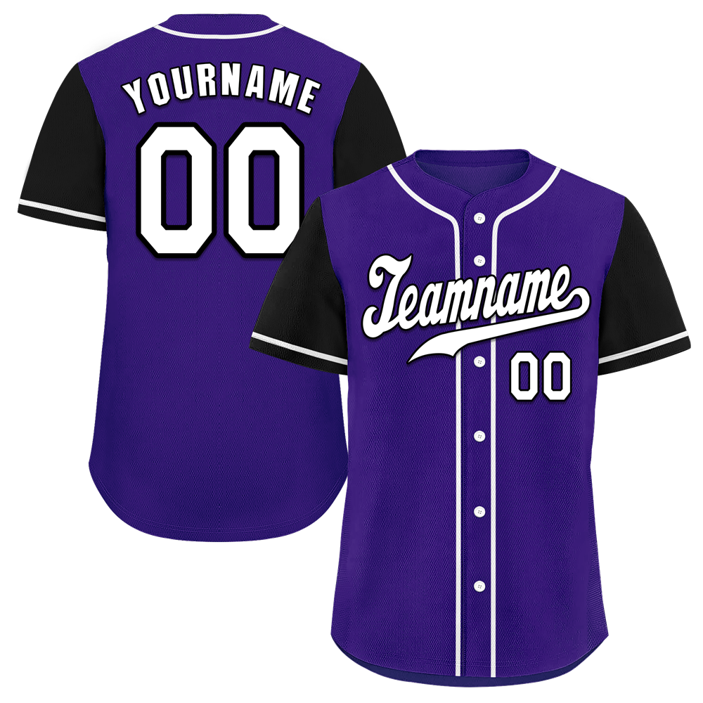 Custom Purple Black Raglan Sleeves White Authentic Baseball Jersey