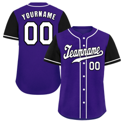 Custom Purple Black Raglan Sleeves White Authentic Baseball Jersey