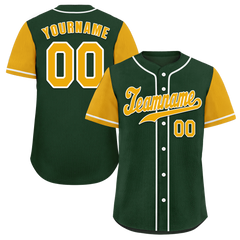 Custom Green Yellow Raglan Sleeves Yellow Authentic Baseball Jersey