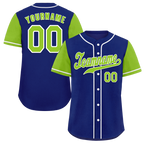 Custom Blue Green Raglan Sleeves Green Authentic Baseball Jersey