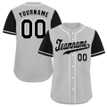 Custom Grey Black Raglan Sleeves Black Authentic Baseball Jersey