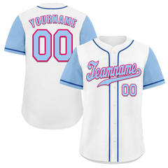 Custom White Aqua Raglan Sleeves Aqua Authentic Baseball Jersey