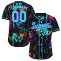 Custom Colorful Graffiti Pattern Aqua Authentic Baseball Jersey