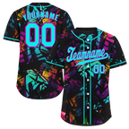 Custom Colorful Graffiti Pattern Aqua Authentic Baseball Jersey