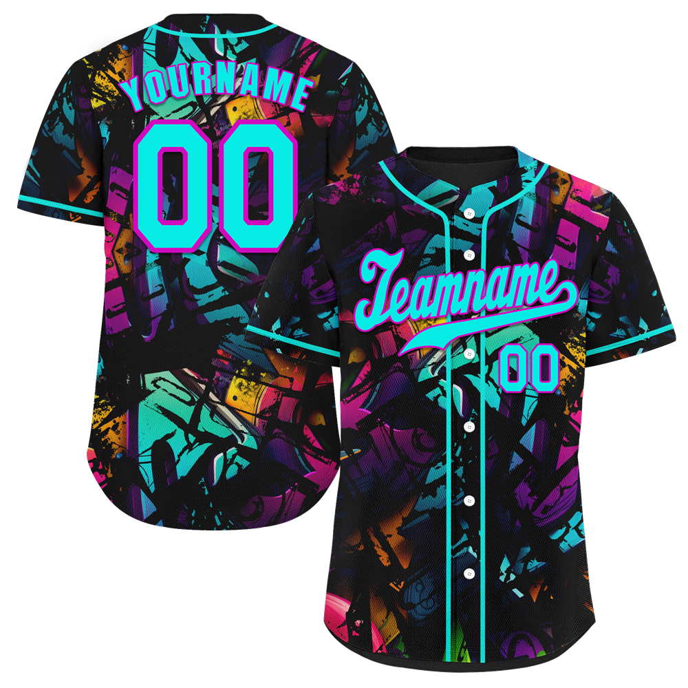 Custom Colorful Graffiti Pattern Aqua Authentic Baseball Jersey