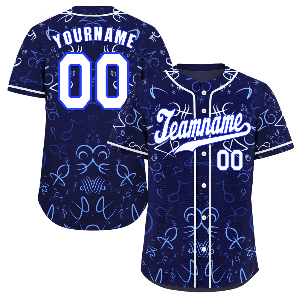 Custom Blue Graffiti Pattern White Authentic Baseball Jersey