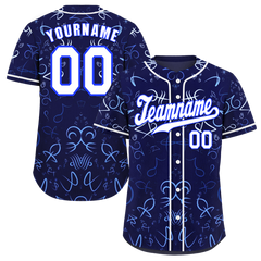 Custom Blue Graffiti Pattern White Authentic Baseball Jersey