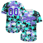 Custom Aqua Graffiti Pattern Blue Authentic Baseball Jersey