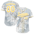 Custom Grey Graffiti Pattern Yellow Authentic Baseball Jersey