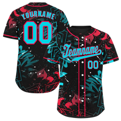 Custom Colorful Graffiti Pattern Aqua Authentic Baseball Jersey