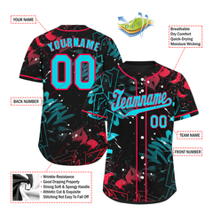 Custom Colorful Graffiti Pattern Aqua Authentic Baseball Jersey