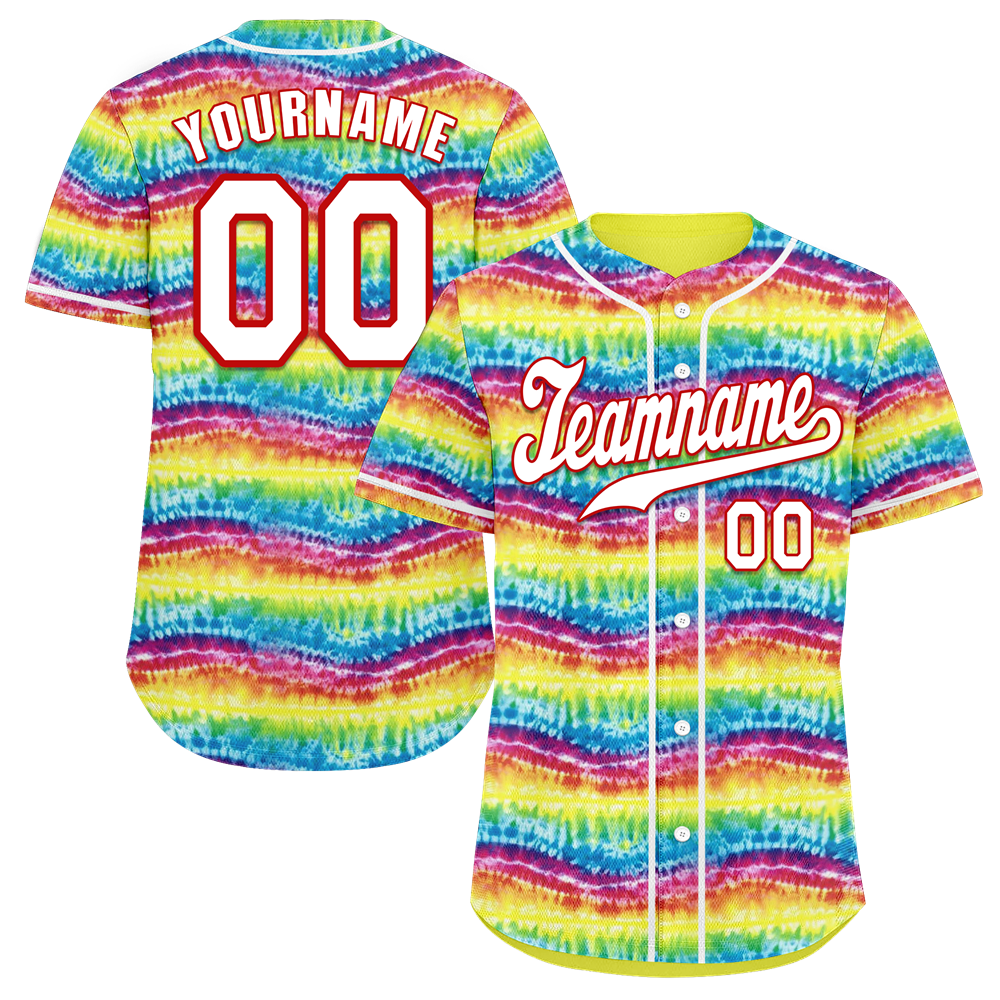Custom Colorful Yellow Tie Dye White Authentic Baseball Jersey BSBJ0a-bc0fbec