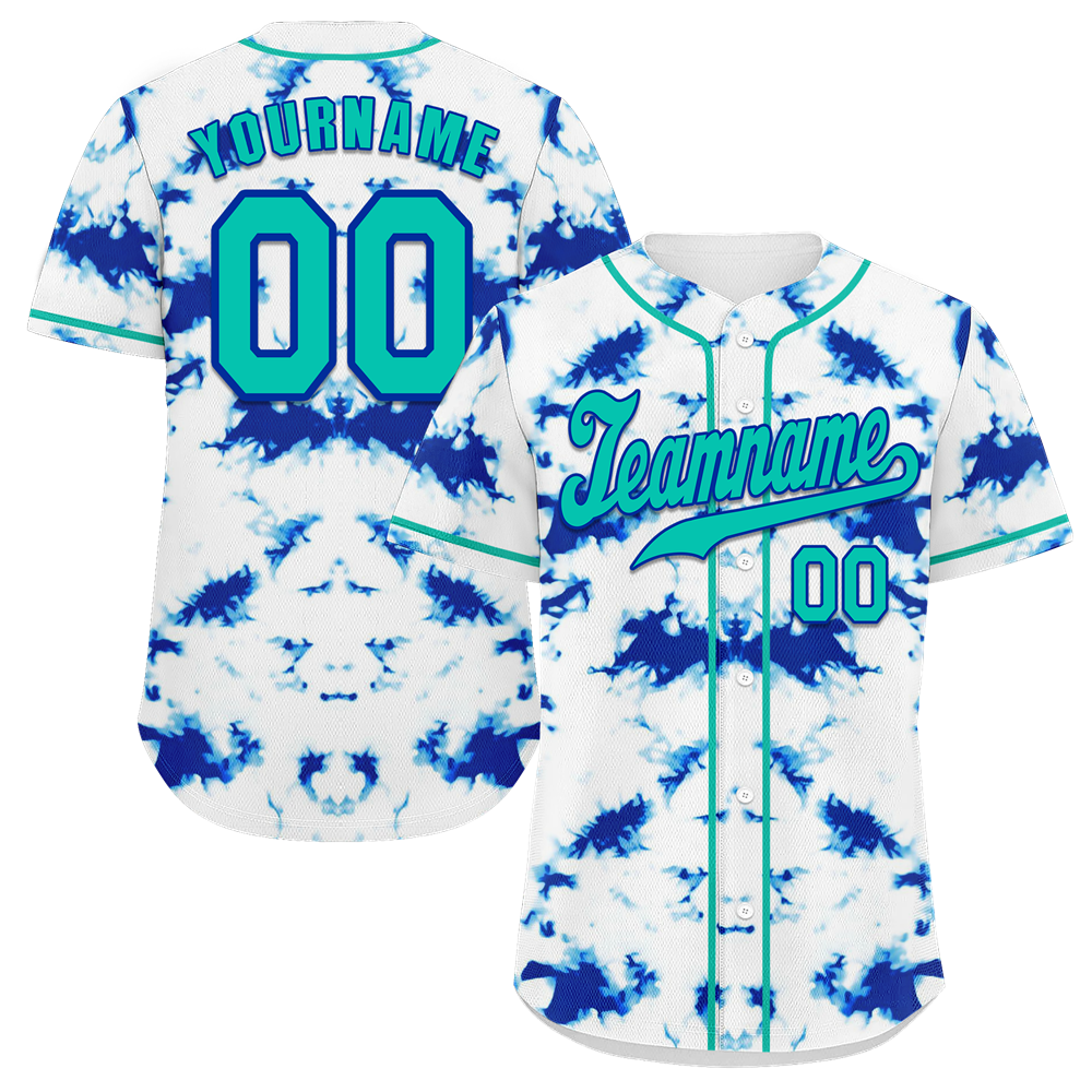 Custom White Blue Tie Dye Aqua Authentic Baseball Jersey BSBJ0a-bc0fbee
