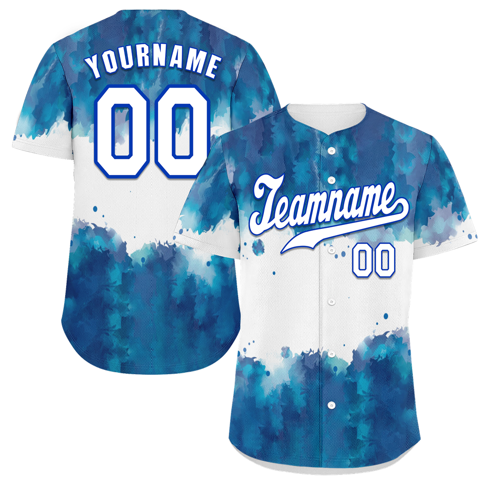 Custom Blue White Tie Dye White Authentic Baseball Jersey BSBJ0a-bc0fbe7