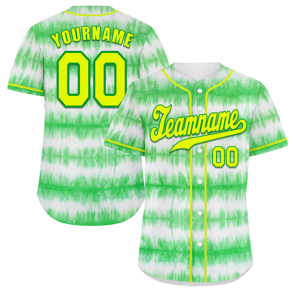 Custom Green Tie Dye Yellow Authentic Baseball Jersey BSBJ0a-bc0fbfb