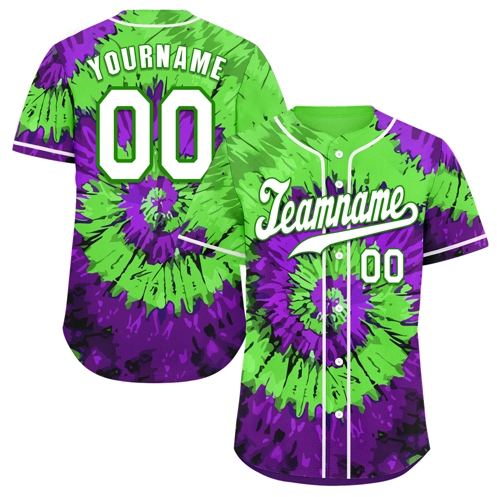 Custom Green Purple Tie Dye White Authentic Baseball Jersey BSBJ0a-bc0fbfe