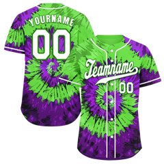 Custom Green Purple Tie Dye White Authentic Baseball Jersey BSBJ0a-bc0fbfe