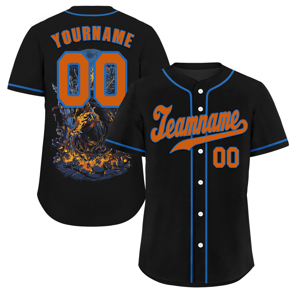 Custom Black Skull Fashion Orange Authentic Baseball Jersey BSBJ0a-bc0fb9b