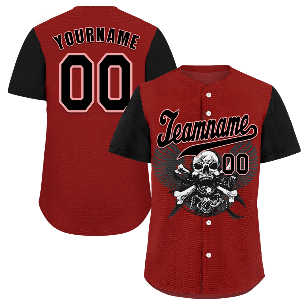 Custom Red Black Skull Fashion Black Authentic Baseball Jersey BSBJ0a-bc0fb9e