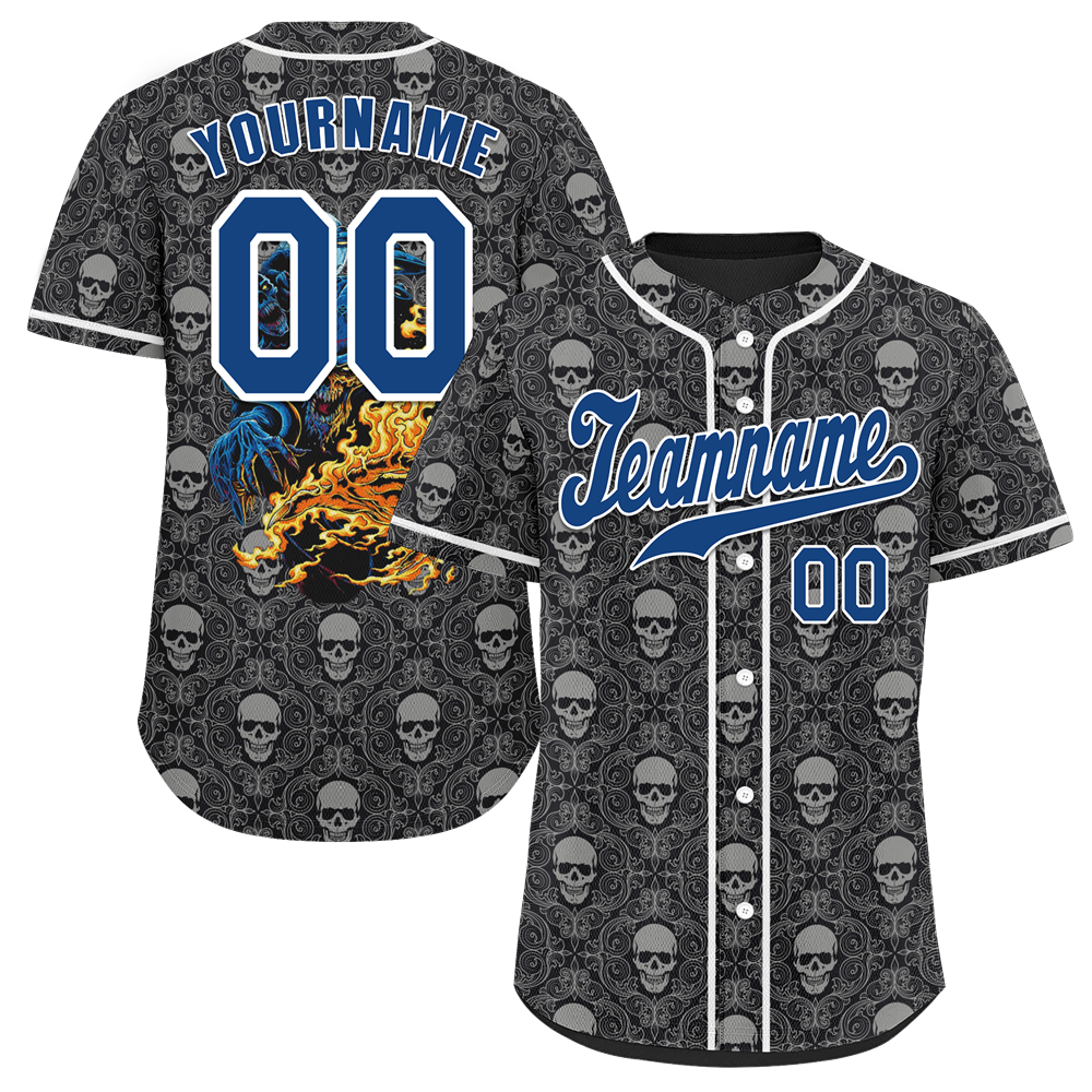 Custom Grey Skull Fashion Blue Authentic Baseball Jersey BSBJ0a-bc0fb9f
