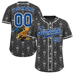 Custom Grey Skull Fashion Blue Authentic Baseball Jersey BSBJ0a-bc0fb9f