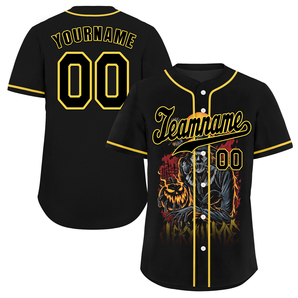 Custom Black Yellow Skull Fashion Black Authentic Baseball Jersey BSBJ0a-bc0fb98