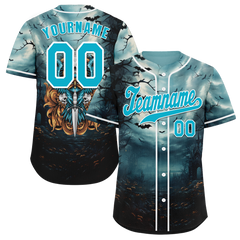 Custom Aqua Black Skull Fashion Aqua Authentic Baseball Jersey BSBJ0a-bc0fb99