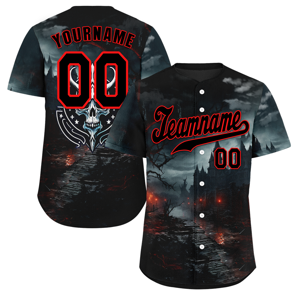 Custom Black Skull Fashion Black Authentic Baseball Jersey BSBJ0a-bc0fc00