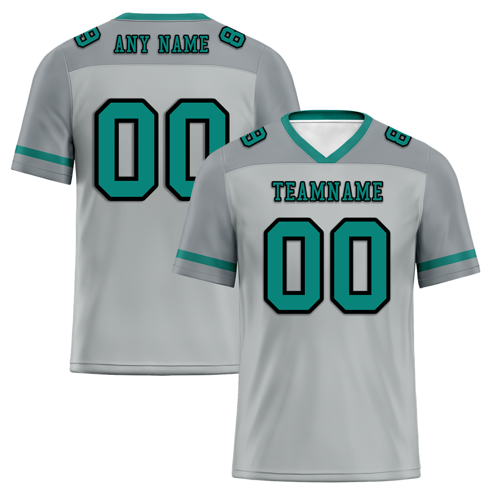 Custom Grey Raglan Sleeves Aqua Personalized Authentic Football Jersey FBJ02-bc0f0bf