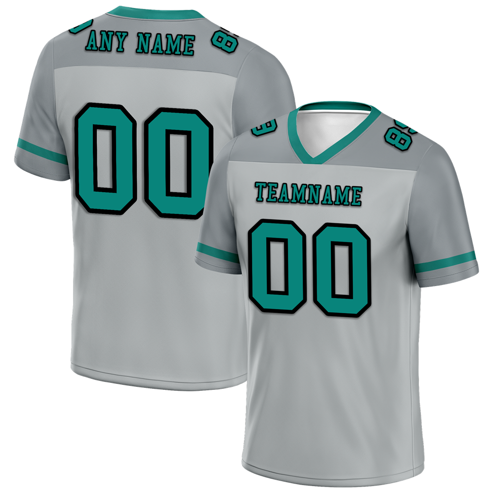 Custom Grey Raglan Sleeves Aqua Personalized Authentic Football Jersey FBJ02-bc0f0bf