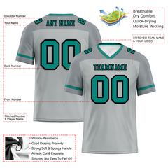 Custom Grey Raglan Sleeves Aqua Personalized Authentic Football Jersey FBJ02-bc0f0bf