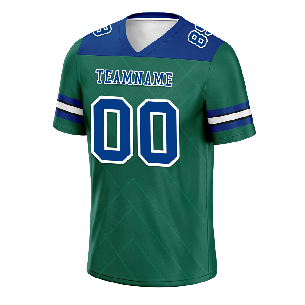 Custom Green Sleeve Stripes Blue Personalized Authentic Football Jersey FBJ02-bc0f0ec