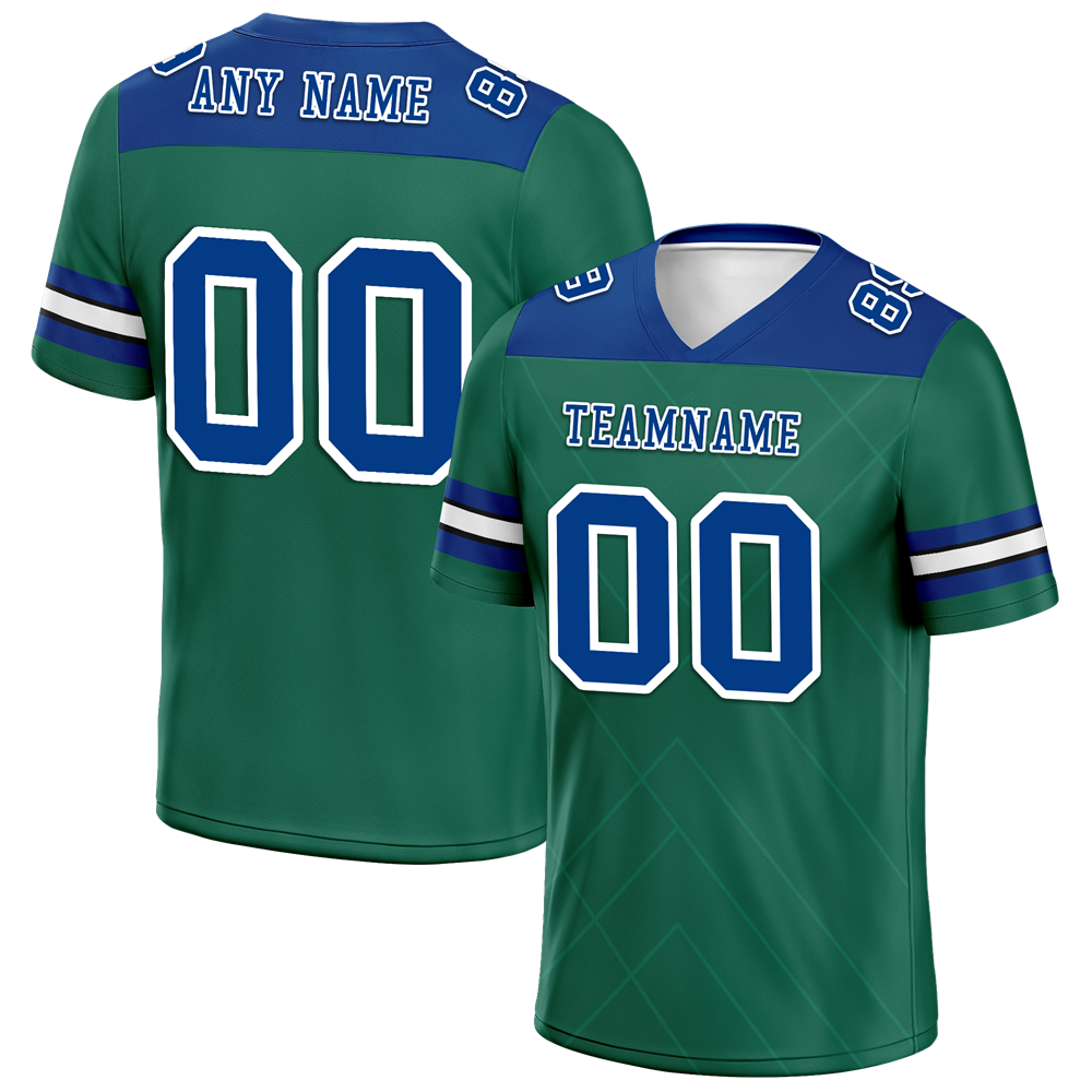 Custom Green Sleeve Stripes Blue Personalized Authentic Football Jersey FBJ02-bc0f0ec