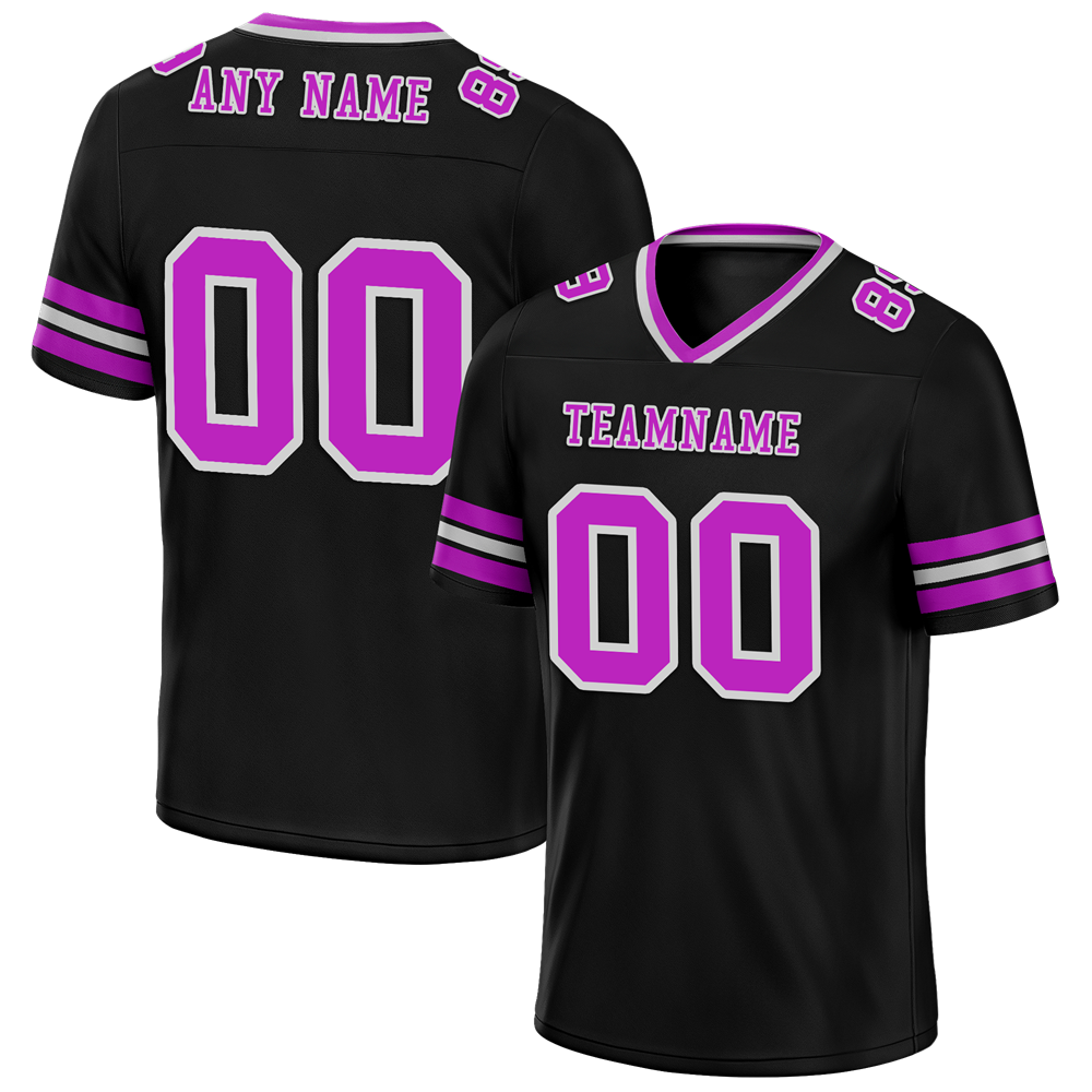 Custom Black Sleeve Stripes Purple Personalized Authentic Football Jersey FBJ02-bc0f0fa