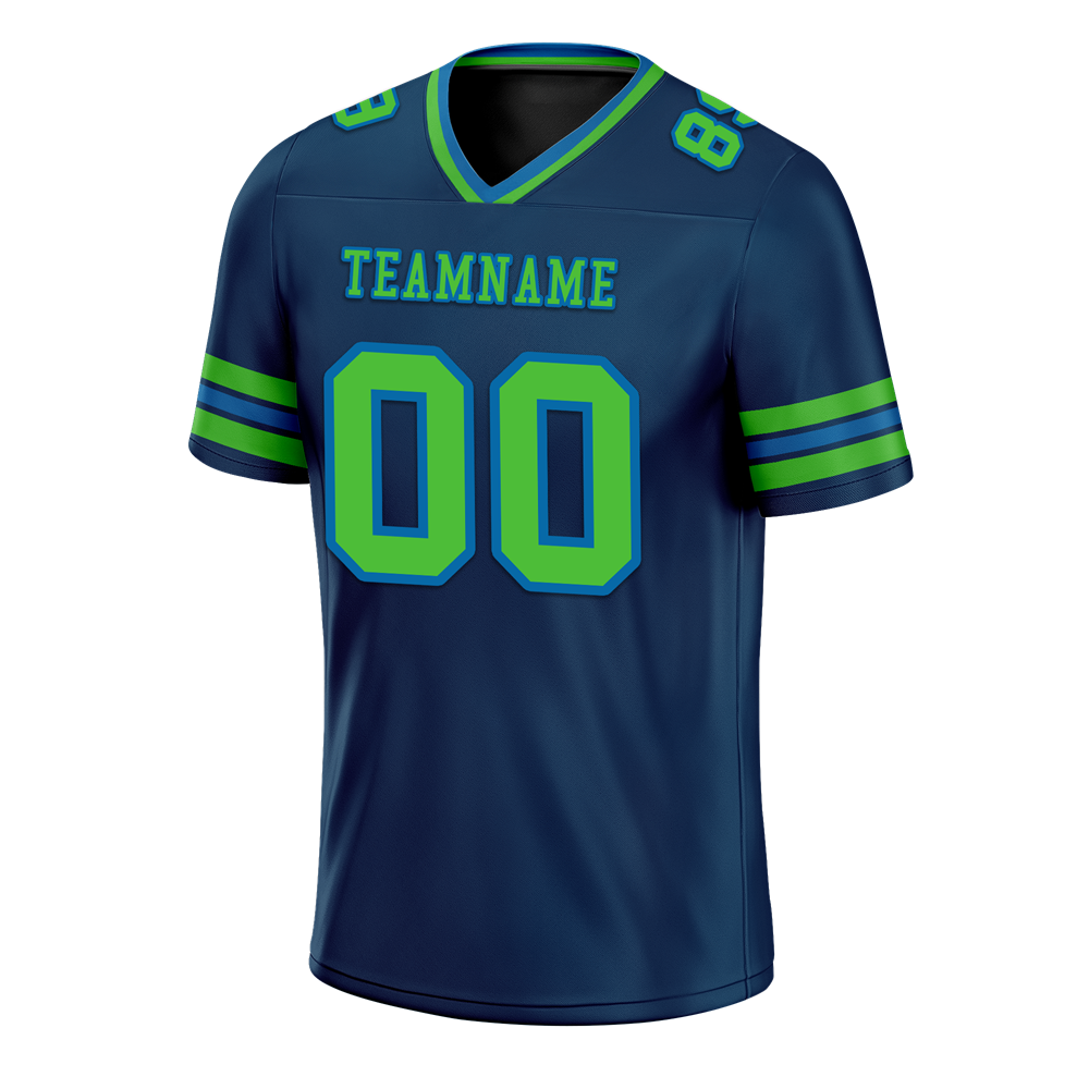 Custom Blue Sleeve Stripes Green Personalized Authentic Football Jersey FBJ02-bc0f07b