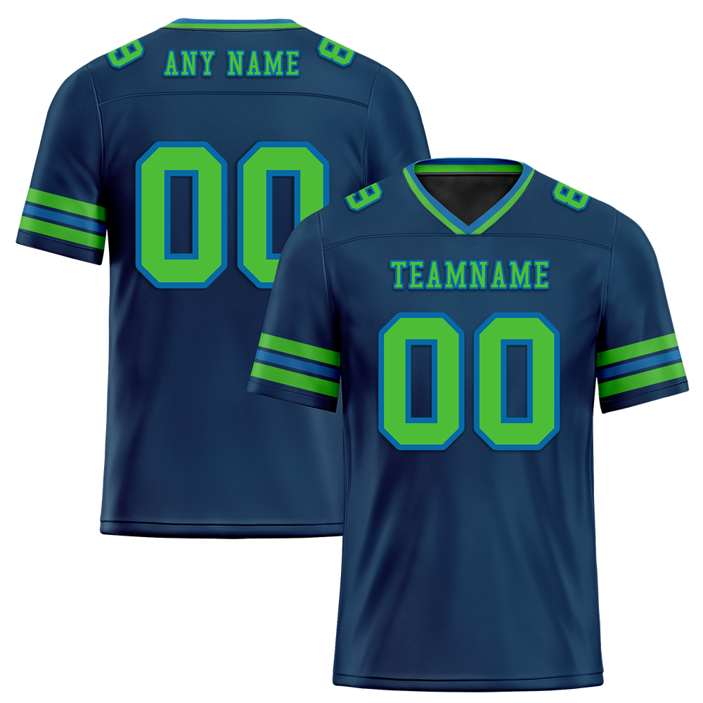 Custom Blue Sleeve Stripes Green Personalized Authentic Football Jersey FBJ02-bc0f07b
