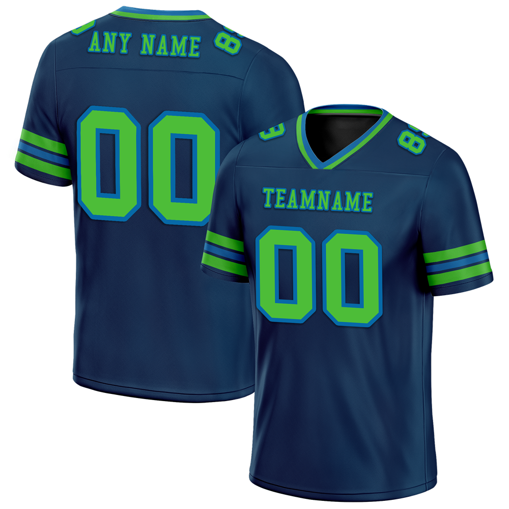 Custom Blue Sleeve Stripes Green Personalized Authentic Football Jersey FBJ02-bc0f07b