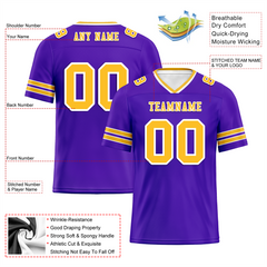 Custom Purple Sleeve Stripes Yellow Personalized Authentic Football Jersey FBJ02-bc0f077