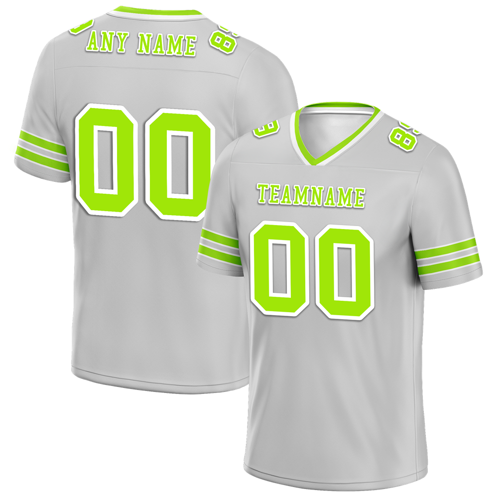 Custom Grey Sleeve Stripes Green Personalized Authentic Football Jersey FBJ02-bc0f078