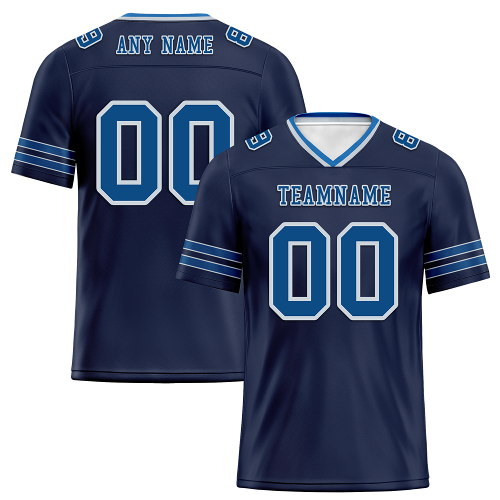 Custom Black Sleeve Stripes Blue Personalized Authentic Football Jersey FBJ02-bc0f08d