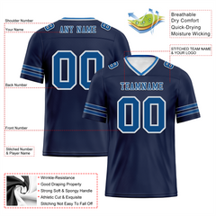 Custom Black Sleeve Stripes Blue Personalized Authentic Football Jersey FBJ02-bc0f08d