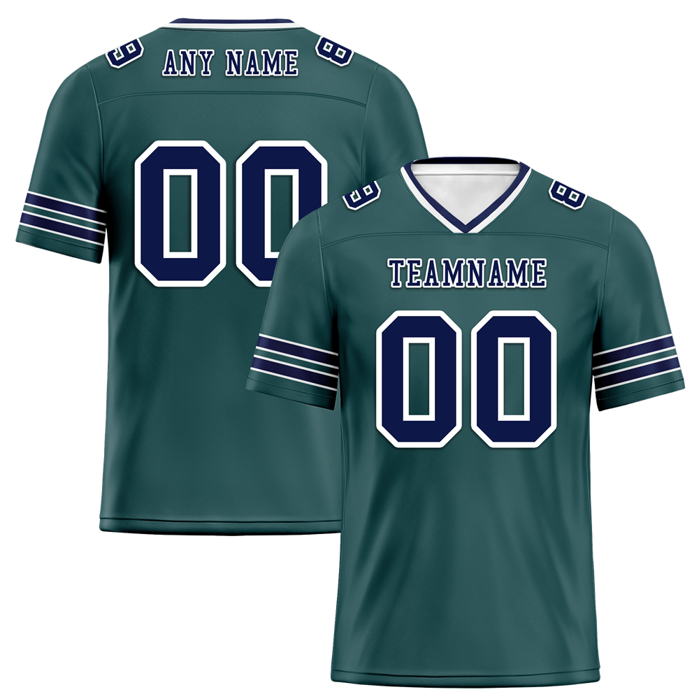 Custom Green Sleeve Stripes Blue Personalized Authentic Football Jersey FBJ02-bc0f088