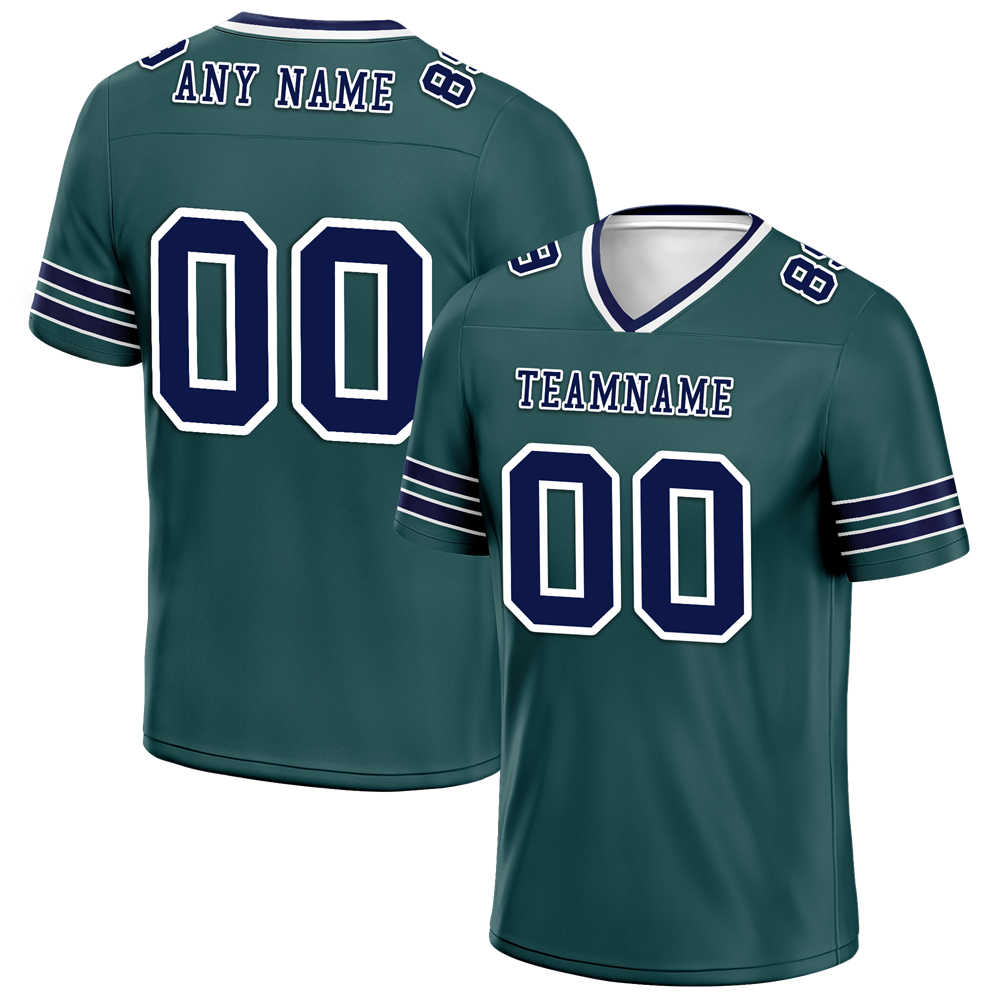Custom Green Sleeve Stripes Blue Personalized Authentic Football Jersey FBJ02-bc0f088