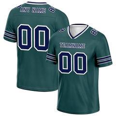 Custom Green Sleeve Stripes Blue Personalized Authentic Football Jersey FBJ02-bc0f088