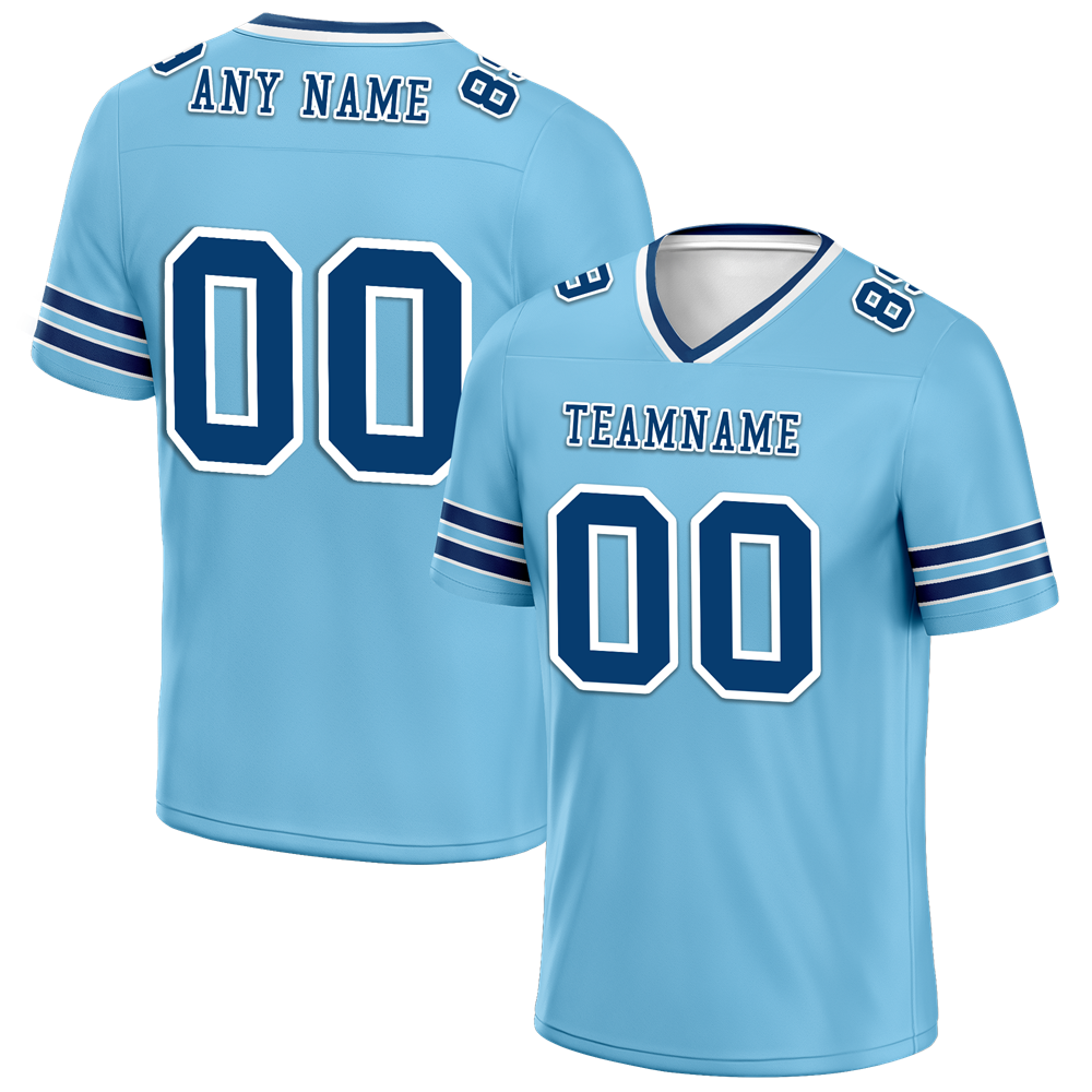 Custom Aqua Sleeve Stripes Blue Personalized Authentic Football Jersey FBJ02-bc0f089